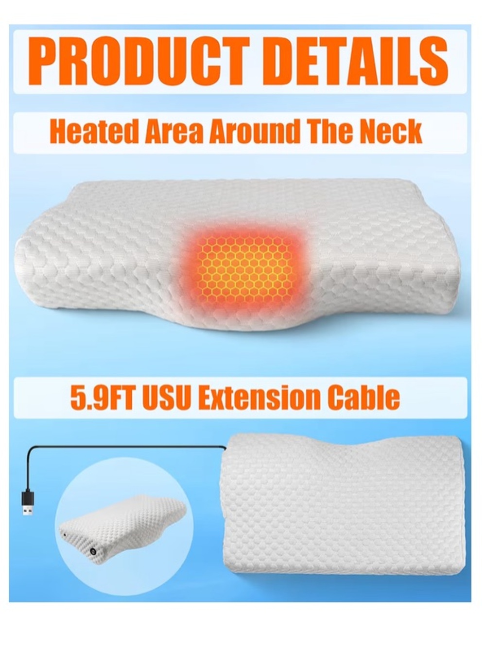 USB-Powered Heated Memory Foam Neck Pillow — White